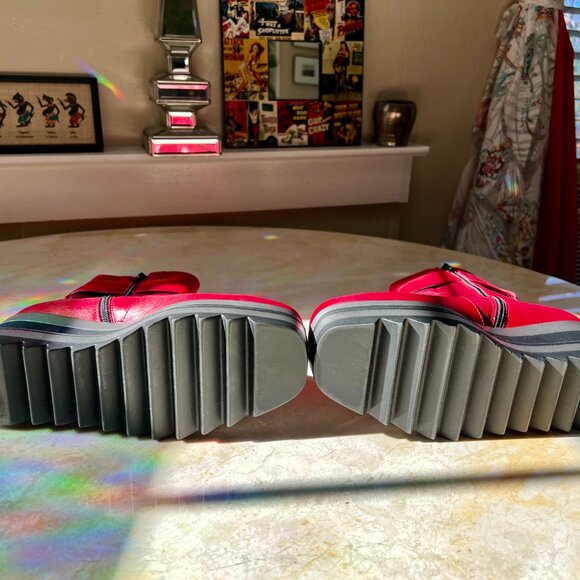 Red Leather Platform Moto Bootie Buckle Marco Moreo Milano Italy Sz US 6.5 IT 37 - Picture 11 of 13